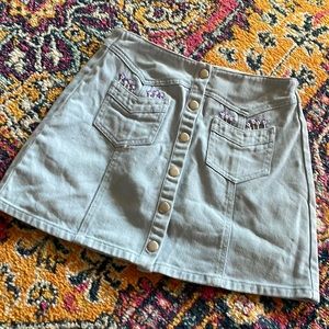 Hand embroidered jean skirt